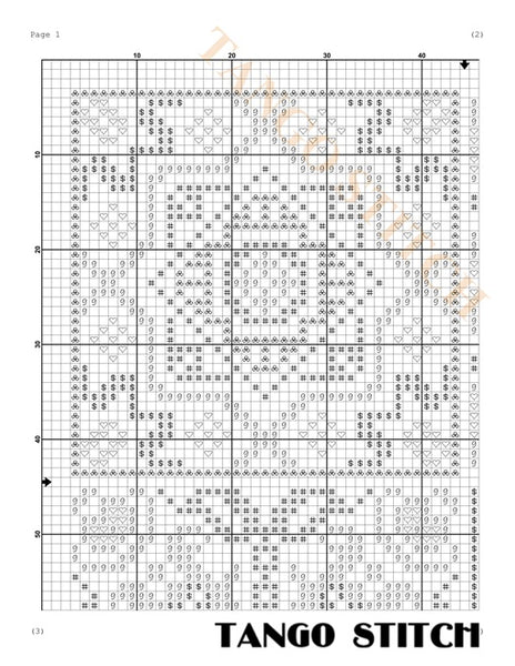 Grid pattern with numbers and symbols, labeled 'Tango Stitch', on a white background. Mediterranean Ornament Cross Stitch Sampler - Tango Stitch