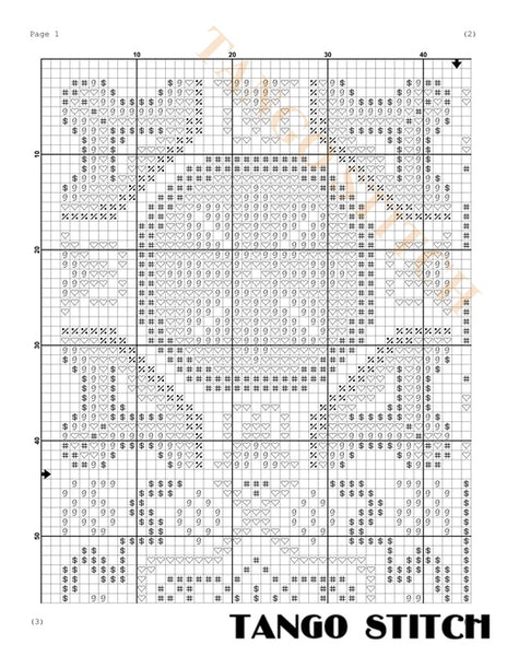 Cross-stitch pattern grid with 'Tango Stitch' branding at the bottom. Vintage blue pink sampler cross stitch pattern - Tango Stitch