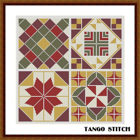 Classic ceramic tiles easy cross stitch ornament pattern - Tango Stitch
