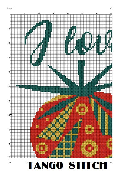 I love you from my head tomatoes funny cross stitch quote pattern - Tango Stitch