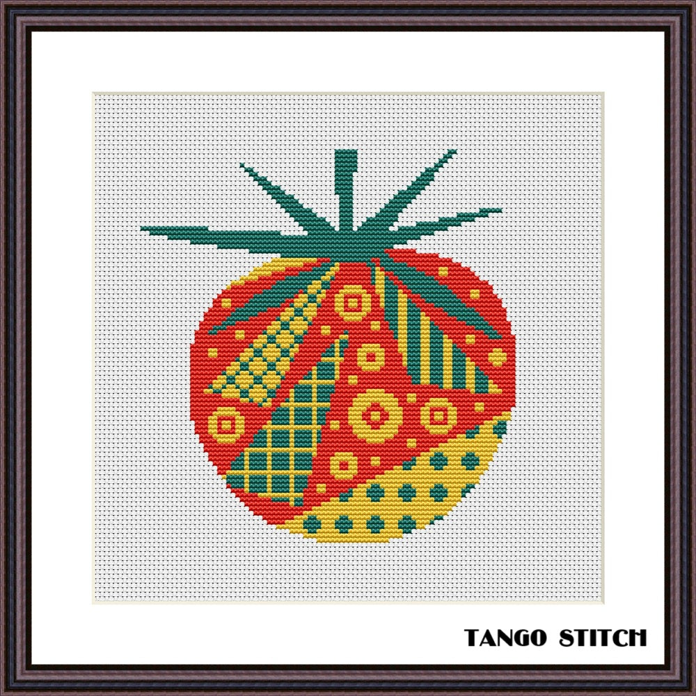 Tomato red patchwork vegetable cross stitch pattern