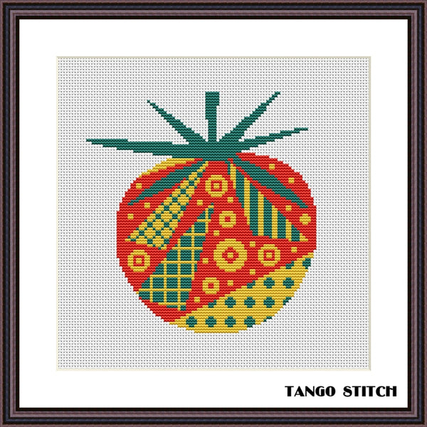 Tomato red patchwork vegetable cross stitch pattern