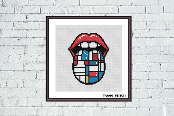 Tongue Mondrian inspired abstract cross stitch pattern - Tango Stitch