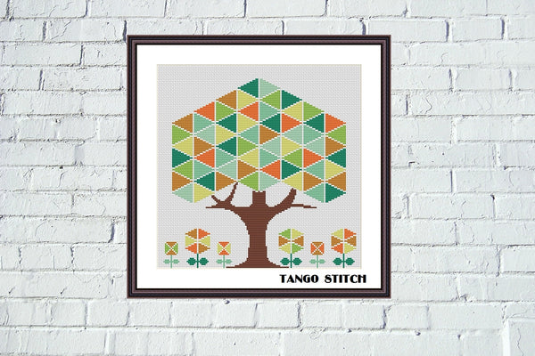 Geometric summer garden tree cross stitch pattern - Tango Stitch
