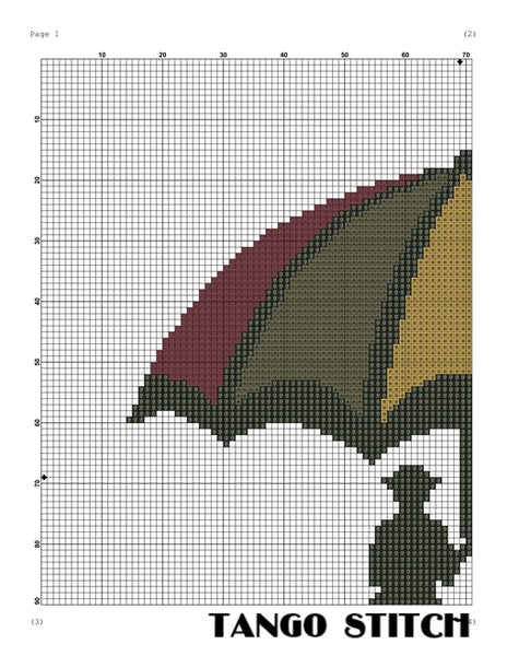 Woman silhouette with big umbrella cross stitch pattern - Tango Stitch