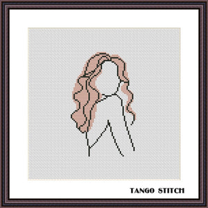 Minimalistic woman silhouette cross stitch pattern - Tango Stitch
