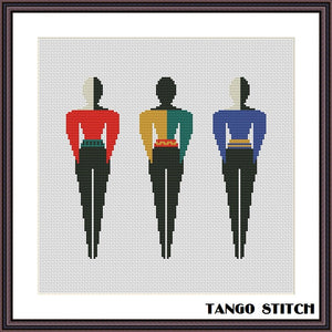 Female athletes abstract art cross stitch pattern - Tango Stitch