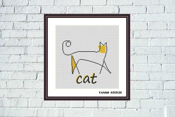 Yellow cat silhouette easy cross stitch pattern - Tango Stitch