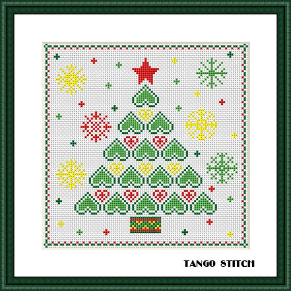 Christmas tree cross stitch patterns Set of 3pcs Cute New Year designs