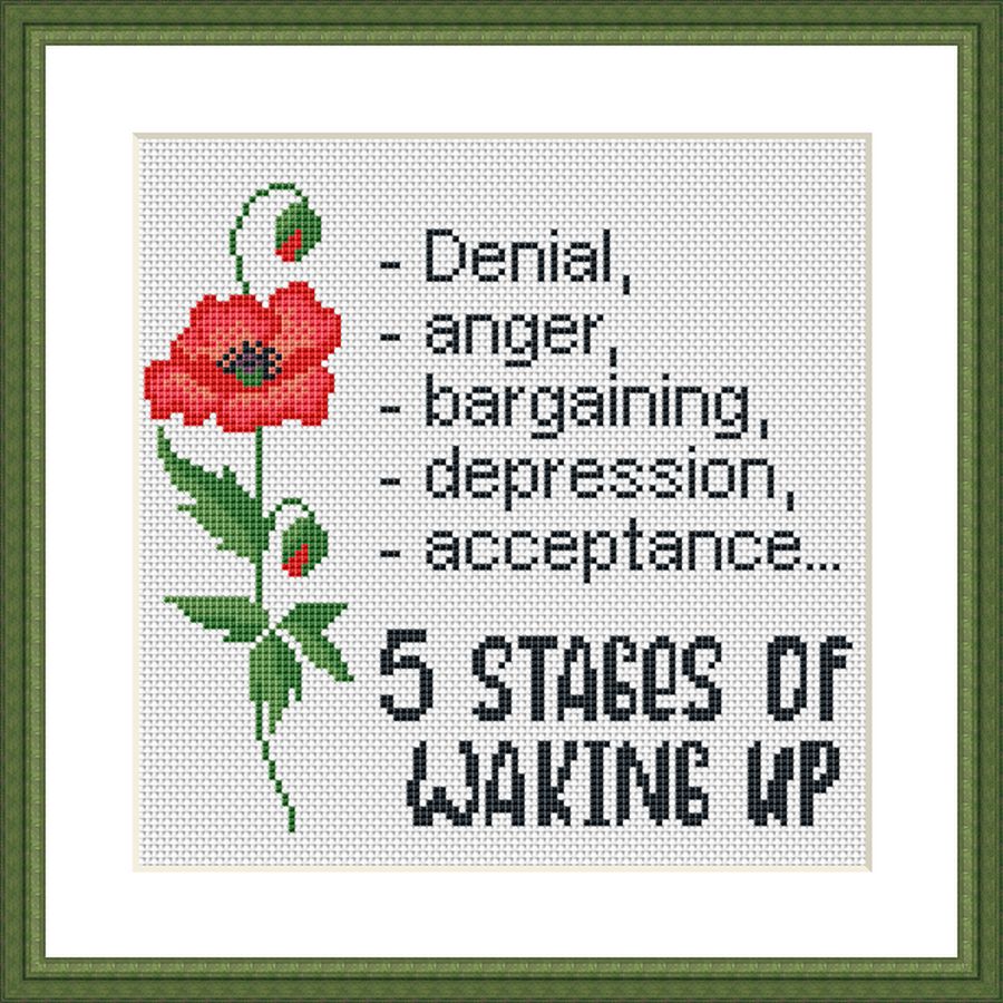 5 stages funny quote cross stitch pattern floral design - Tango Stitch