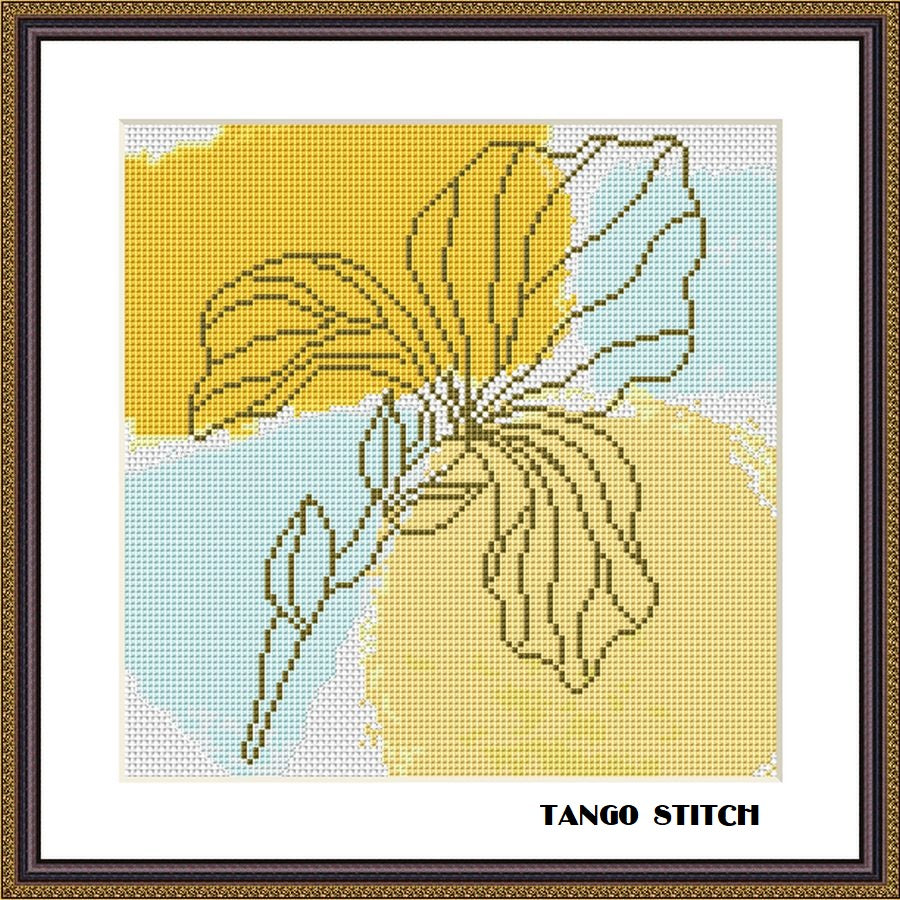 Iris abstract watercolor flower cross stitch pattern  