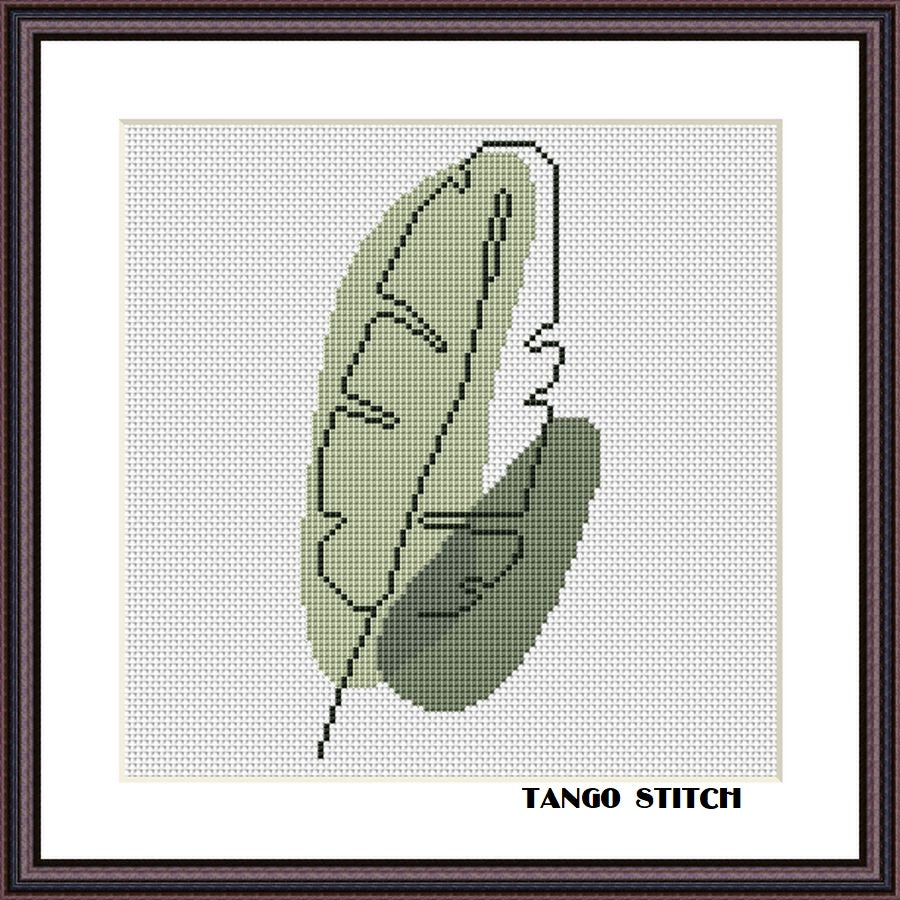 Green leaf abstract watercolor cross stitch pattern  