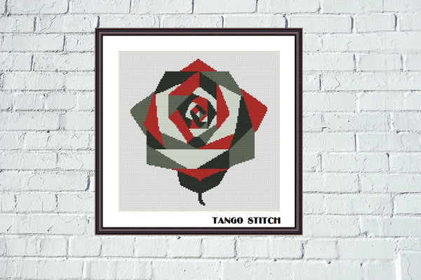 Rose flower abstract geometric art cross stitch pattern - Tango Stitch