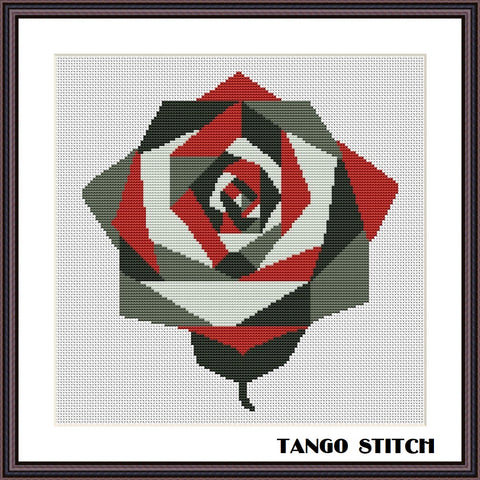 Rose flower abstract geometric art cross stitch pattern - Tango Stitch