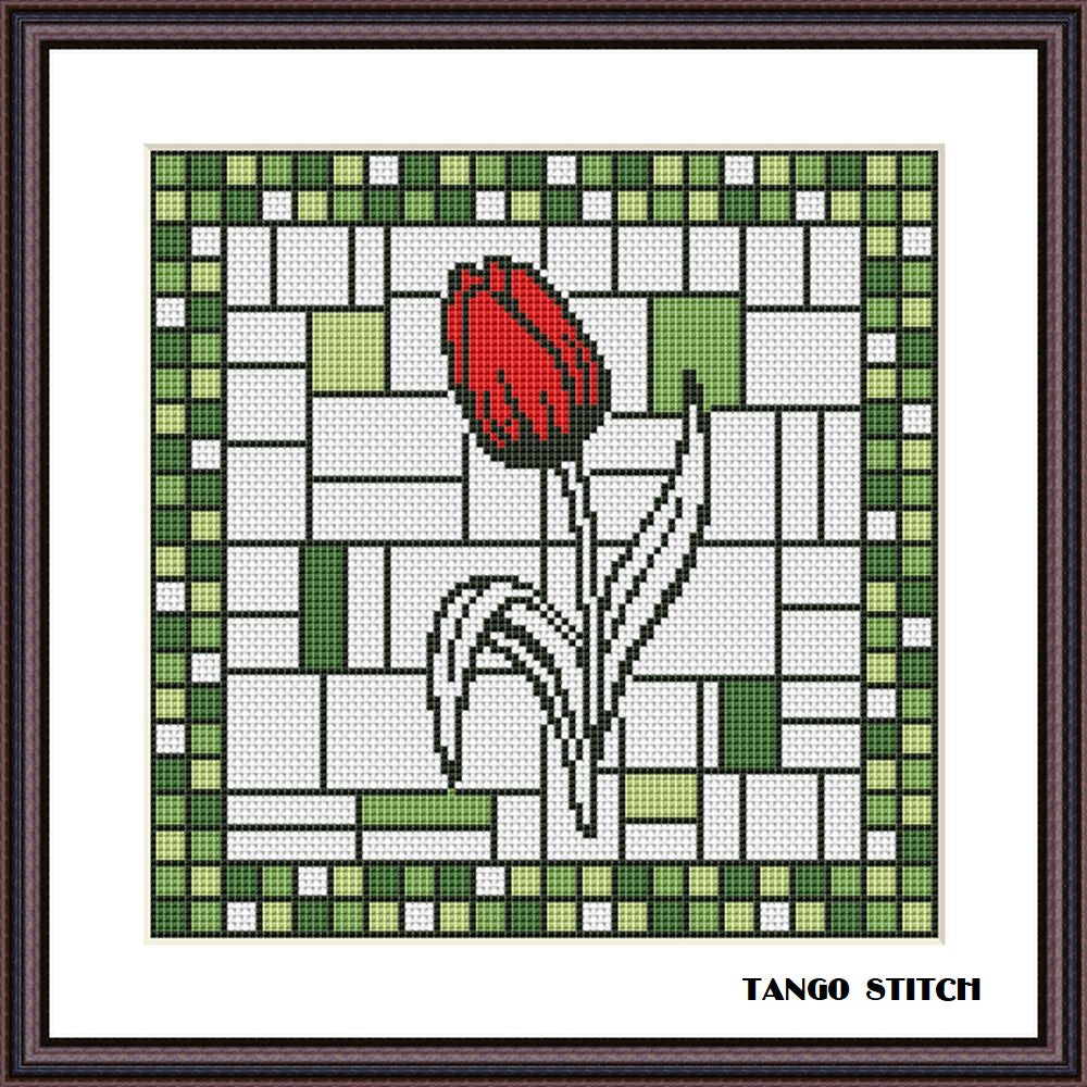 Abstract tulip flower cross stitch hand embroidery pattern - Tango Stitch