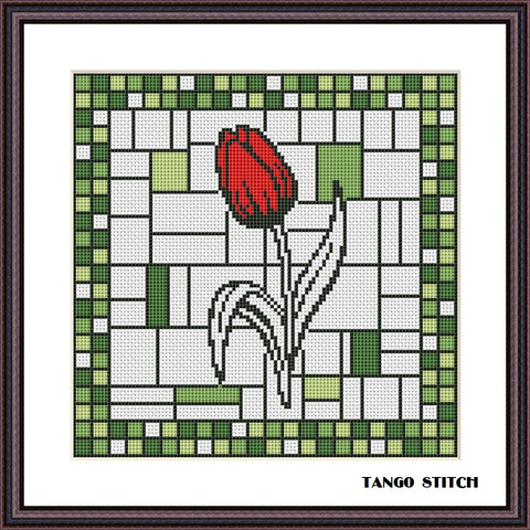 Abstract tulip flower cross stitch hand embroidery pattern - Tango Stitch