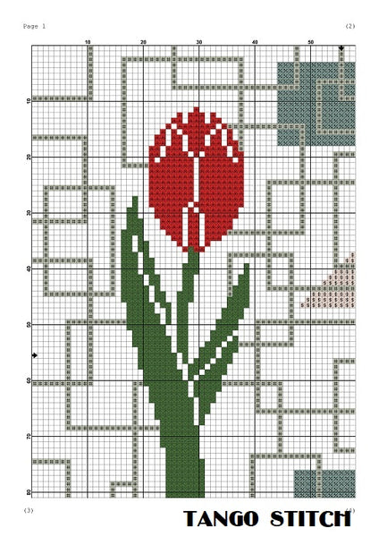 Tulip flower embroidery easy cross stitch pattern - Tango Stitch