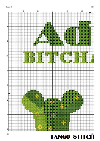 Adios bitchachos funny cactus ornament quote cross stitch pattern