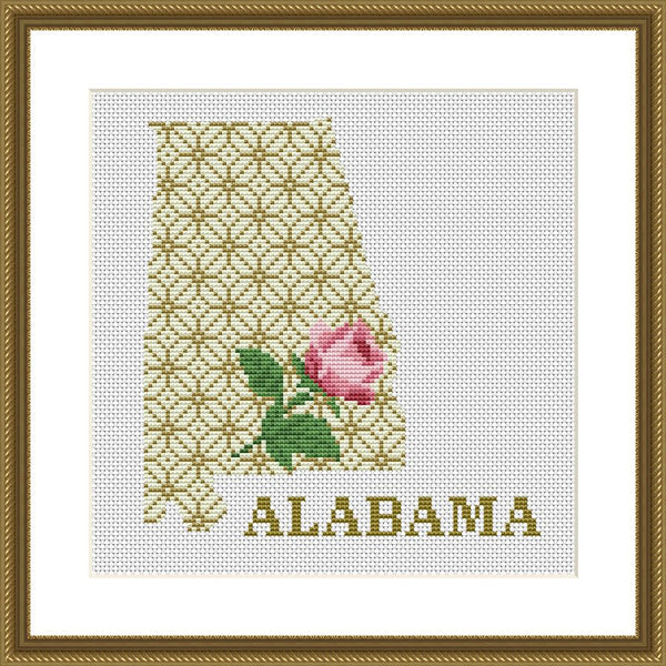 Alabama map cross stitch pattern floral ornament embroidery - JPCrochet