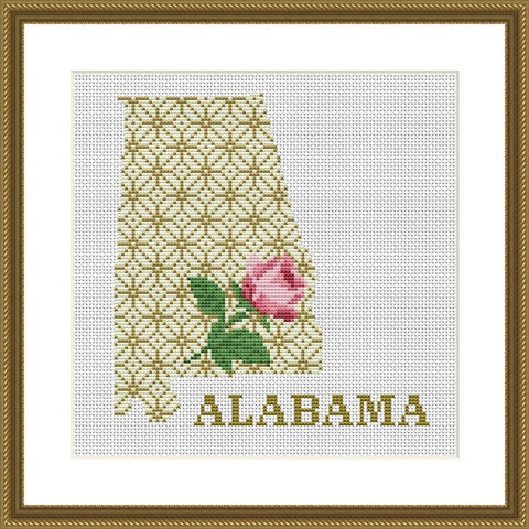 Alabama map cross stitch pattern floral ornament embroidery - JPCrochet