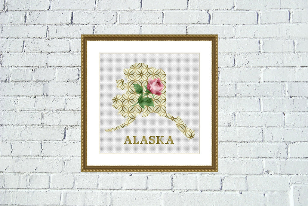 Alaska Pattern Design Alaska map cross stitch pattern floral ornament embroidery – JPCrochet
