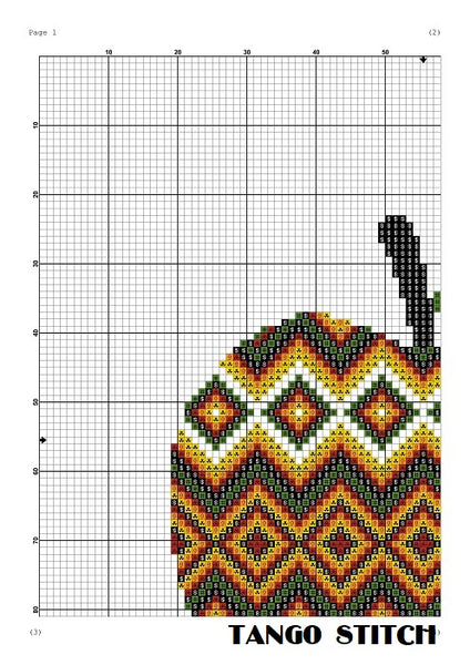 Apple aztek ethnic ornament funny kitchen cross stitch pattern