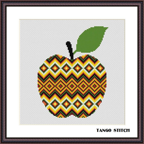 Apple aztek ethnic ornament funny kitchen cross stitch pattern