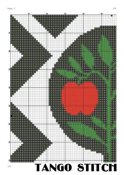Cute red apple tree abstract cross stitch pattern - Tango Stitch