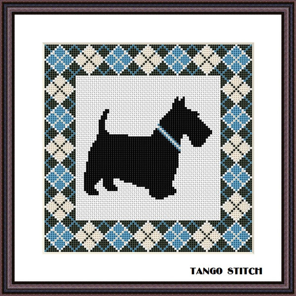 Argyle Scottish Terrier cute dogs cross stitch Set of 4 patterns Tango Stitch