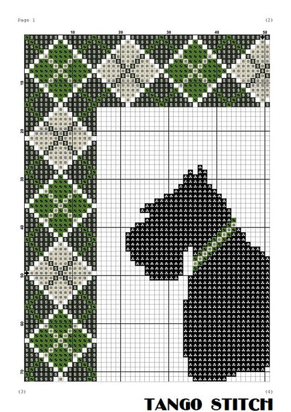 Green Argyle Scottish Terrier dog cross stitch pattern