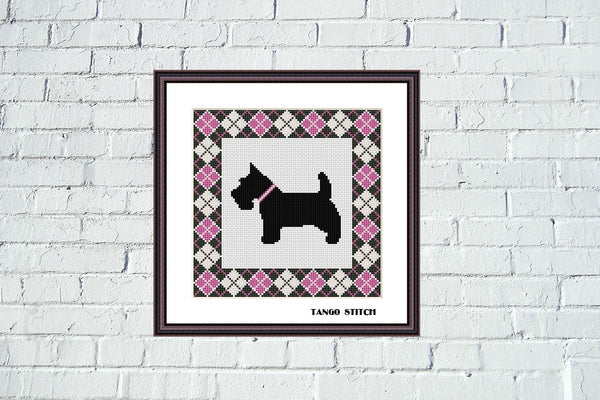 Argyle Scottish Terrier cute dogs cross stitch Set of 4 patterns Tango Stitch