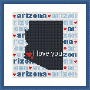 Arizona state map typography cross stitch pattern - JPCrochet
