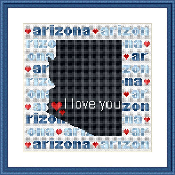 Arizona state map typography cross stitch pattern - JPCrochet