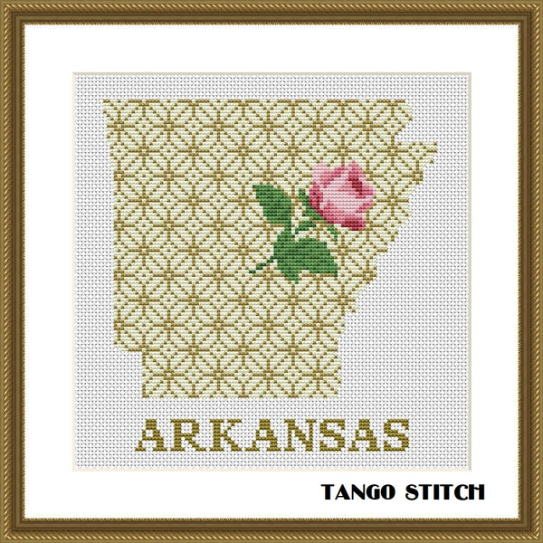 Arkansas map cross stitch pattern floral ornament embroidery - Tango Stitch