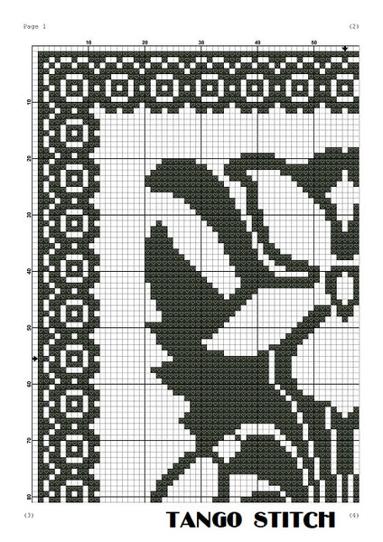 Art Nouveau black flower cross stitch floral hand embroidery - Tango Stitch