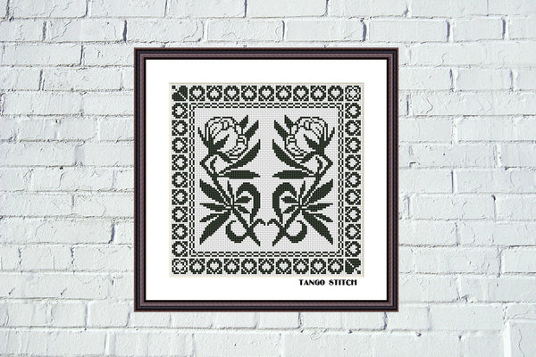 Art Nouveau black ornament floral cross stitch pattern - Tango Stitch