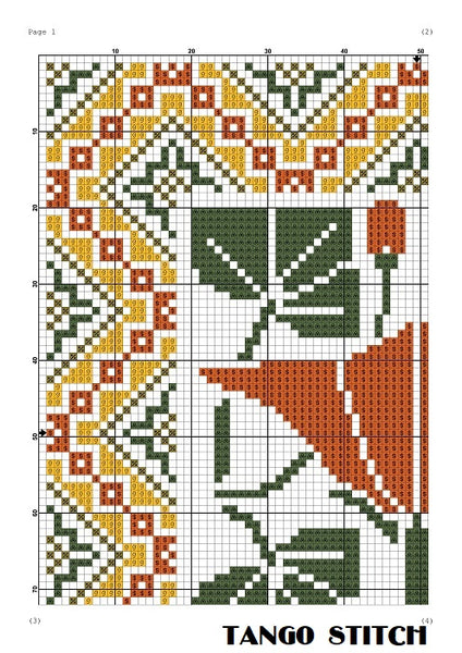 Art nouveau orange lily flower cross stitch ornament pattern