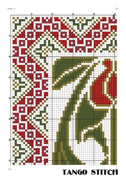 Red Art nouveau flower easy cross stitch design