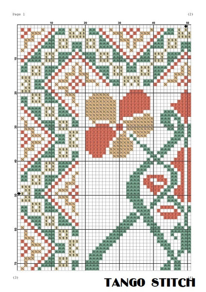 Art nouveau beige flower easy cross stitch embroidery design