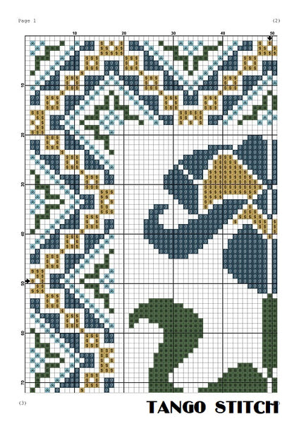Art nouveau iris flower cross stitch ornament pattern