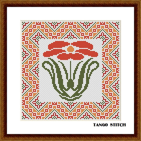 Art nouveau poppy flower cute cross stitch pattern design