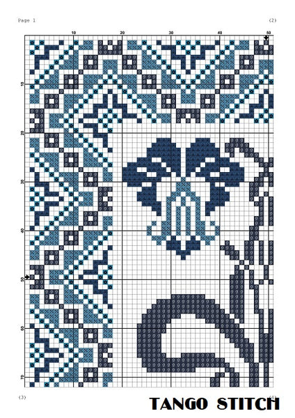 Blue Art nouveau cute flower cross stitch ornament pattern