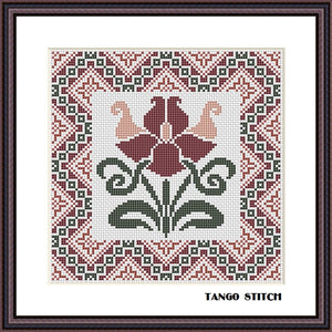 Art nouveau flower ornament cross stitch pattern