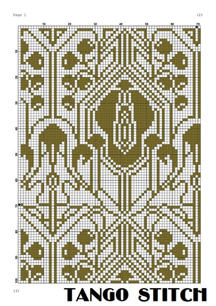 Art Nouveau gold cross stitch ornament pattern - Tango Stitch