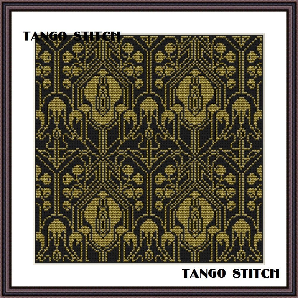 Art Nouveau gold cross stitch ornament pattern - Tango Stitch