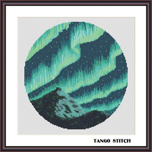 Aurora Borealis cross stitch pattern Night sky landscape embroidery - Tango Stitch