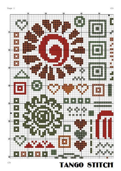 Aztec ornaments sampler easy cross stitch pattern - Tango Stitch