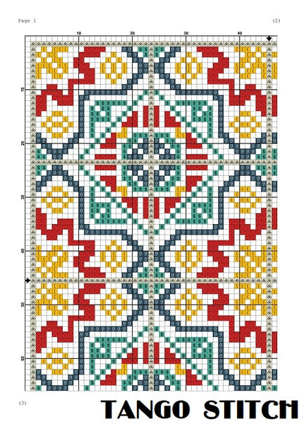 Azulejo cross stitch ornaments hand embroidery pattern - Tango Stitch