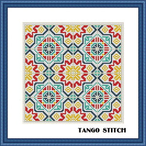 Azulejo cross stitch ornaments hand embroidery pattern - Tango Stitch