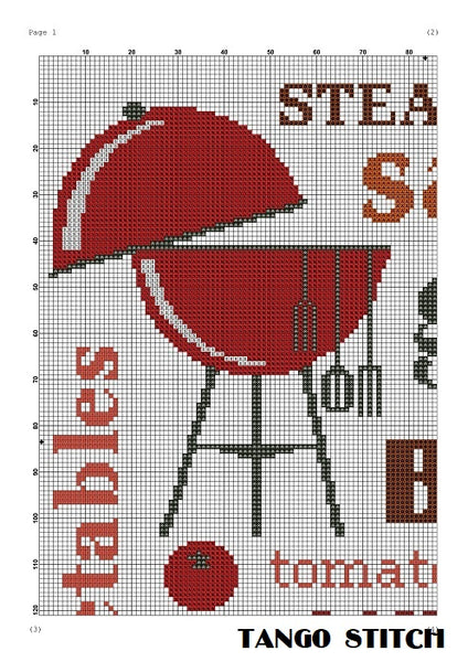 Barbecue kitchen cross stitch pattern, Tango Stitch
